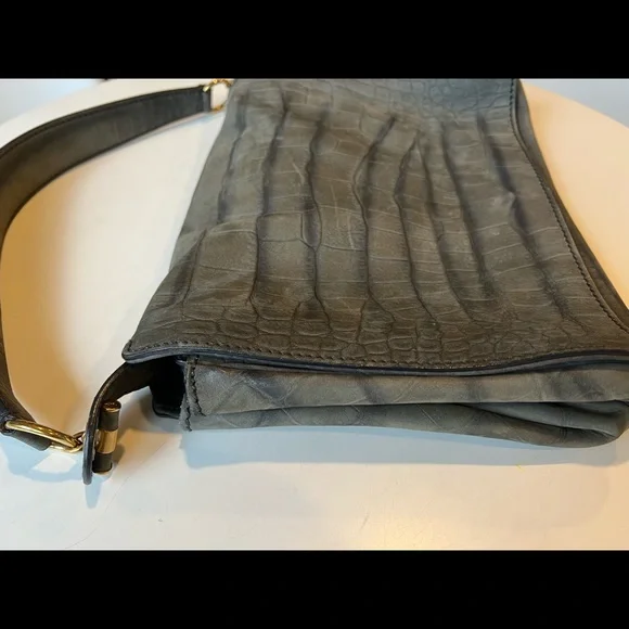 Yves Saint Laurent YSL Crocodile Embossed Nubuck Catwalk Bag in Anthracite Grey - Picture 6 of 7